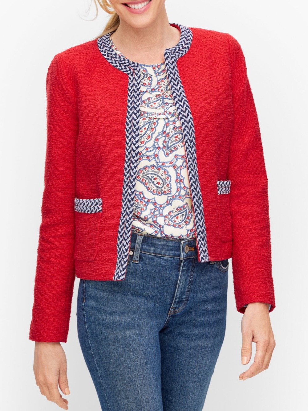 Talbots Tweed Jacket Tipped academia Preppy Classic Heritage Traditional office
